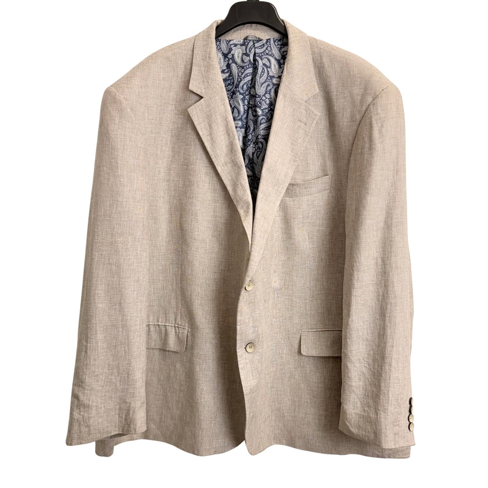 Oak Hill Mens 3XL 54R/56R Beige Linen Blend Jacket Two Button Blazer Sport‎ Coat